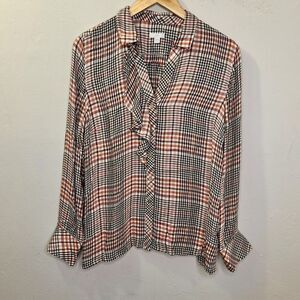 J. Jill Women’s Plaid Button Front‎ Ruffle Tartan Shirt Size Medium